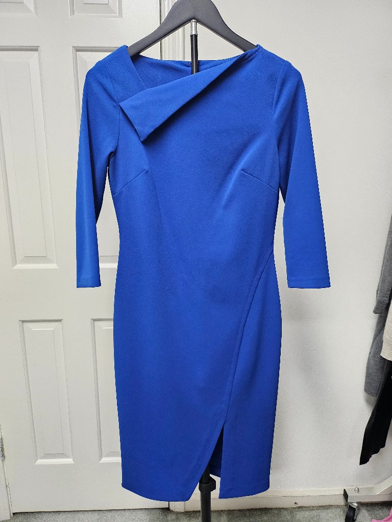 Calvin Klein Three Quarter Sleeve Sheath Dress Asymmetrical Neck - Size 4